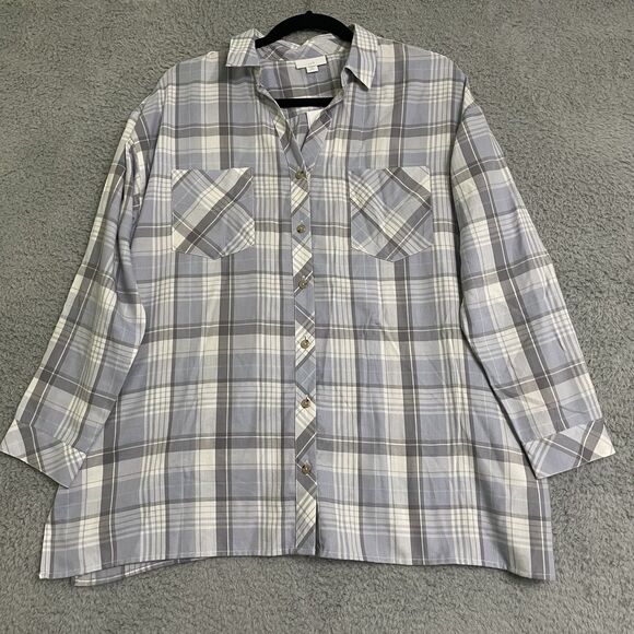 J Jill Shirt Womens PM Multicolor Plaid Button Up Roll Tab Sleeves Blouse NWT - Picture 1 of 10